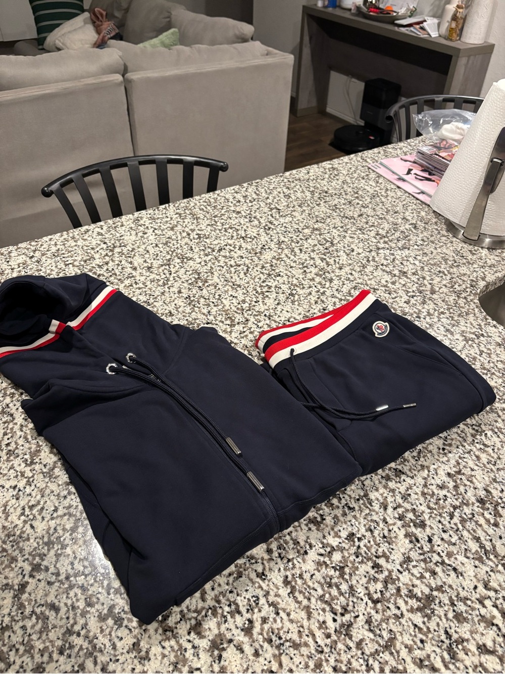 Moncler Tracksuit/Jumpsuit Set | Navy Blue/Red/White | XL and L
